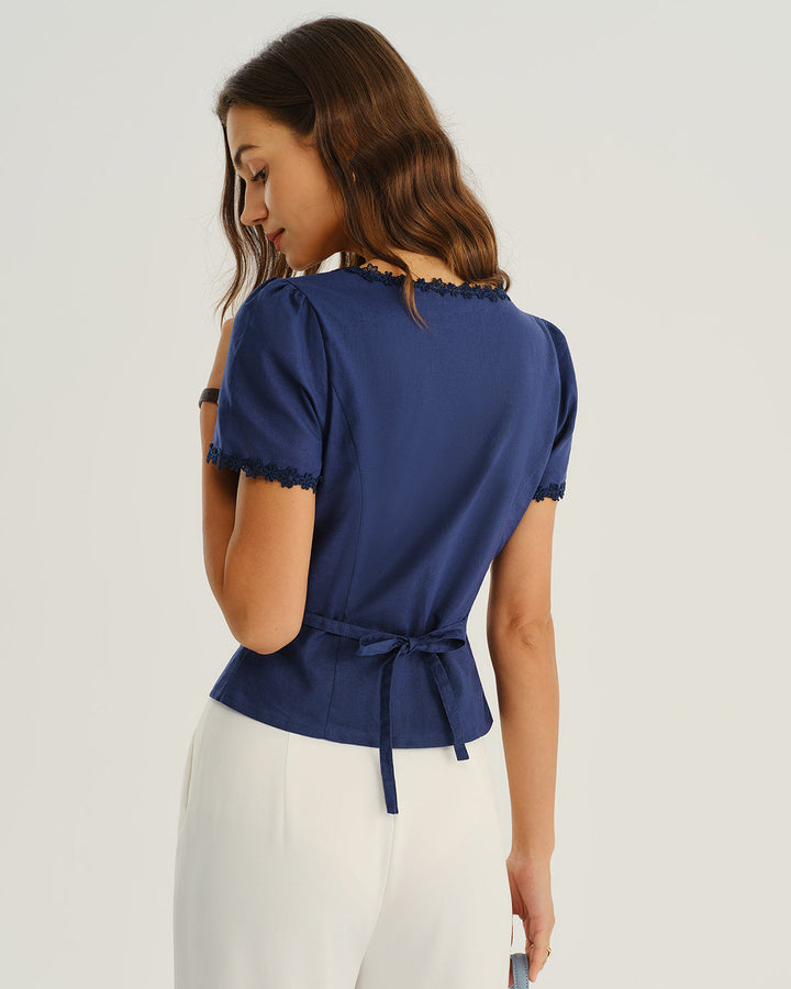 SALE | Navy Square Neck Button Blouse