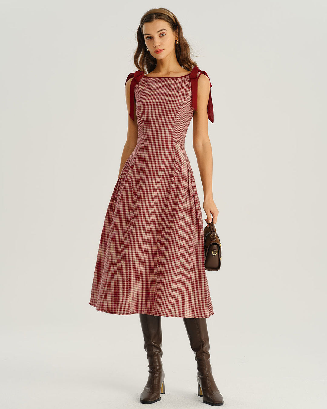 SALE | Red Plaid Tie Strap A-Line Midi Dress
