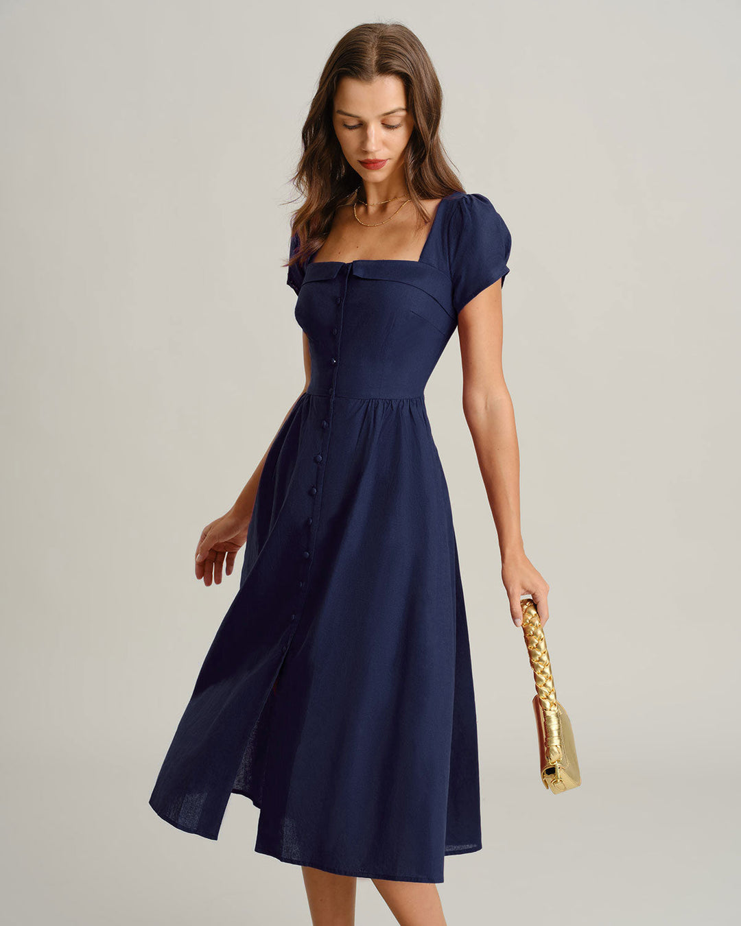 SALE | Navy Square Neck A-Line Midi Dress