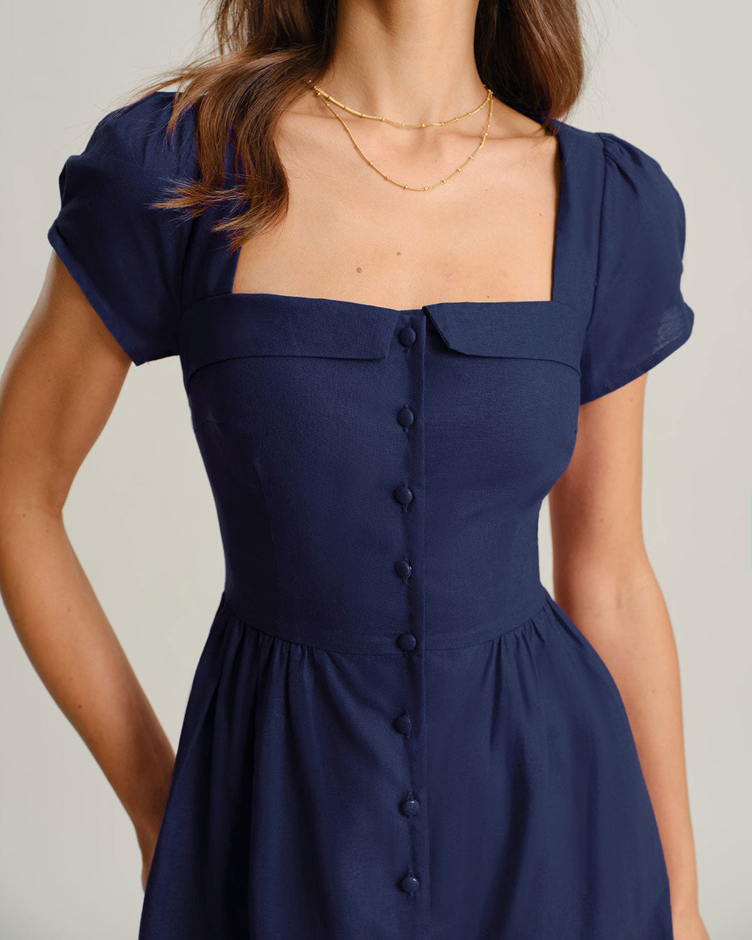 SALE | Navy Square Neck A-Line Midi Dress