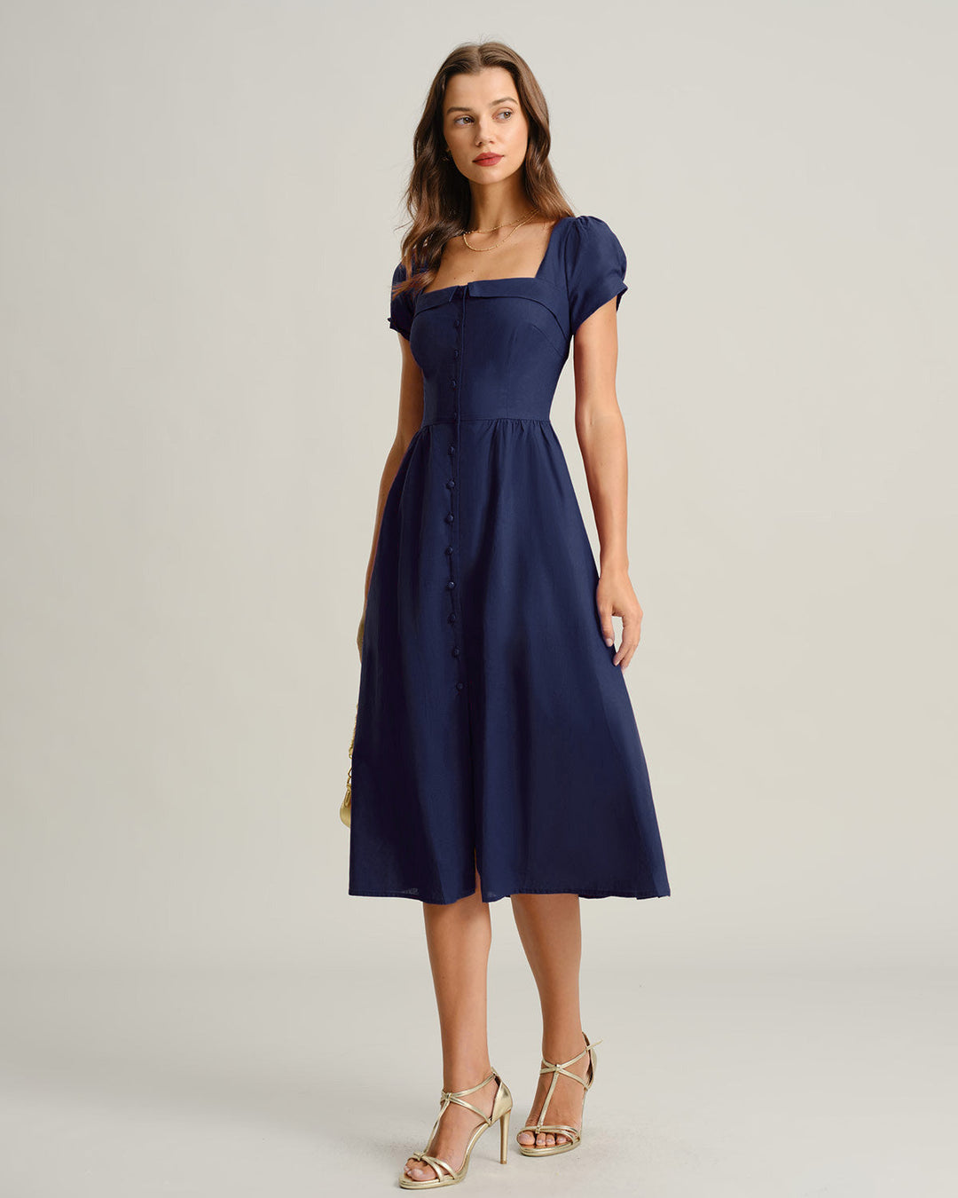 SALE | Navy Square Neck A-Line Midi Dress