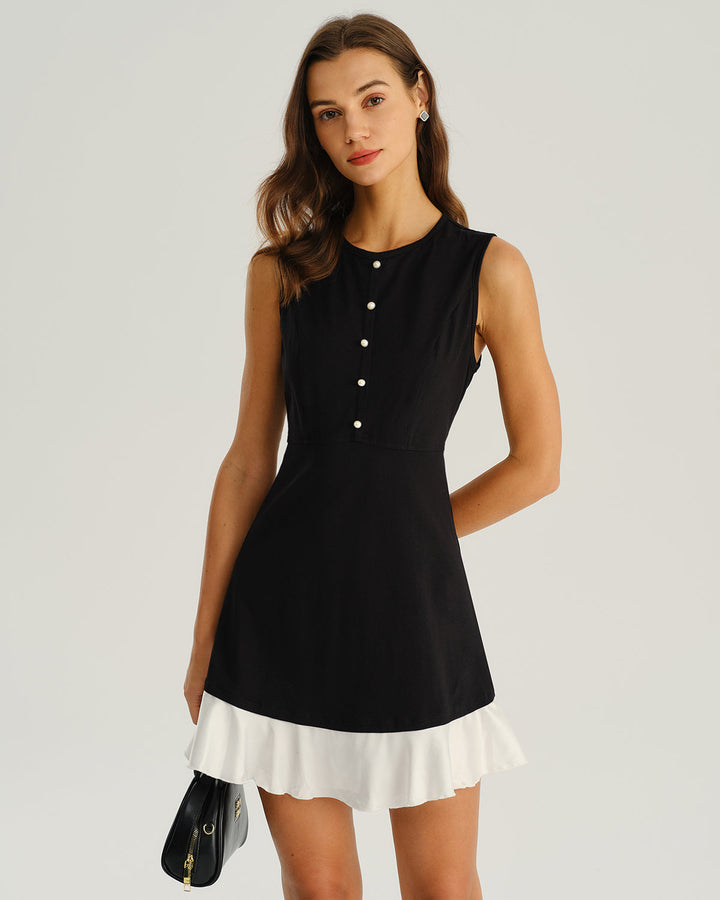 SALE | Black Contrasting A-Line Sleeveless Mini Dress