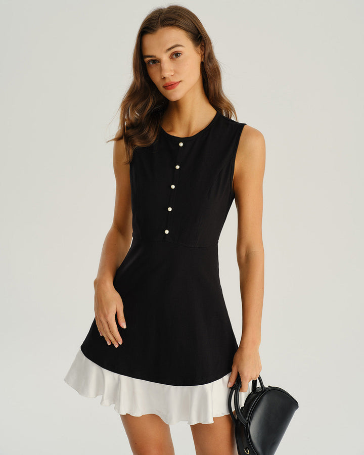 SALE | Black Contrasting A-Line Sleeveless Mini Dress