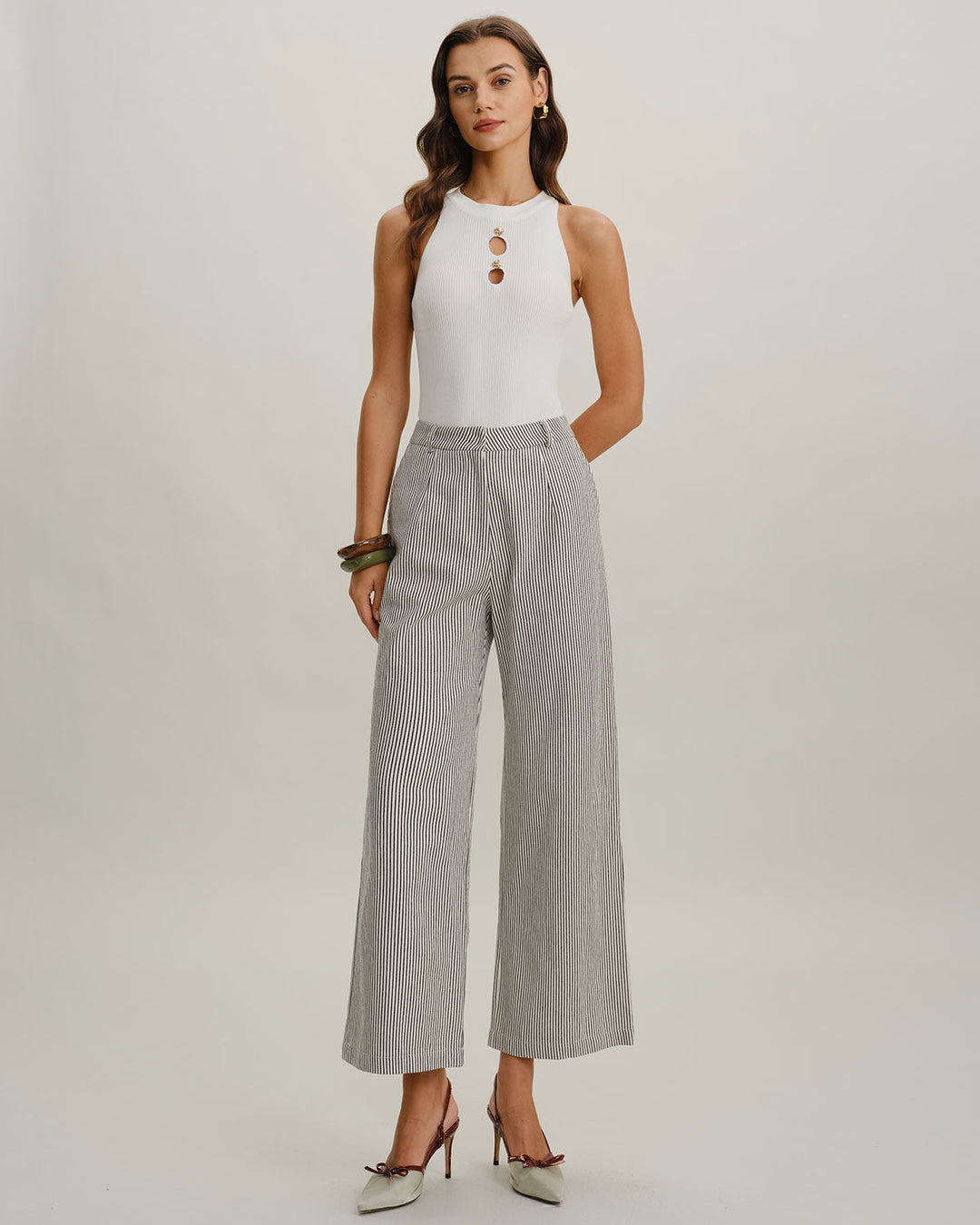 SALE | Black Striped Natural Waisted Pants