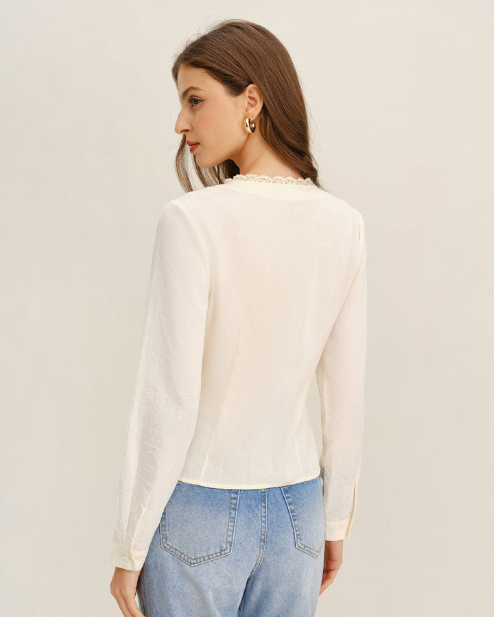 SALE | Apricot V Neck Lace Shirt