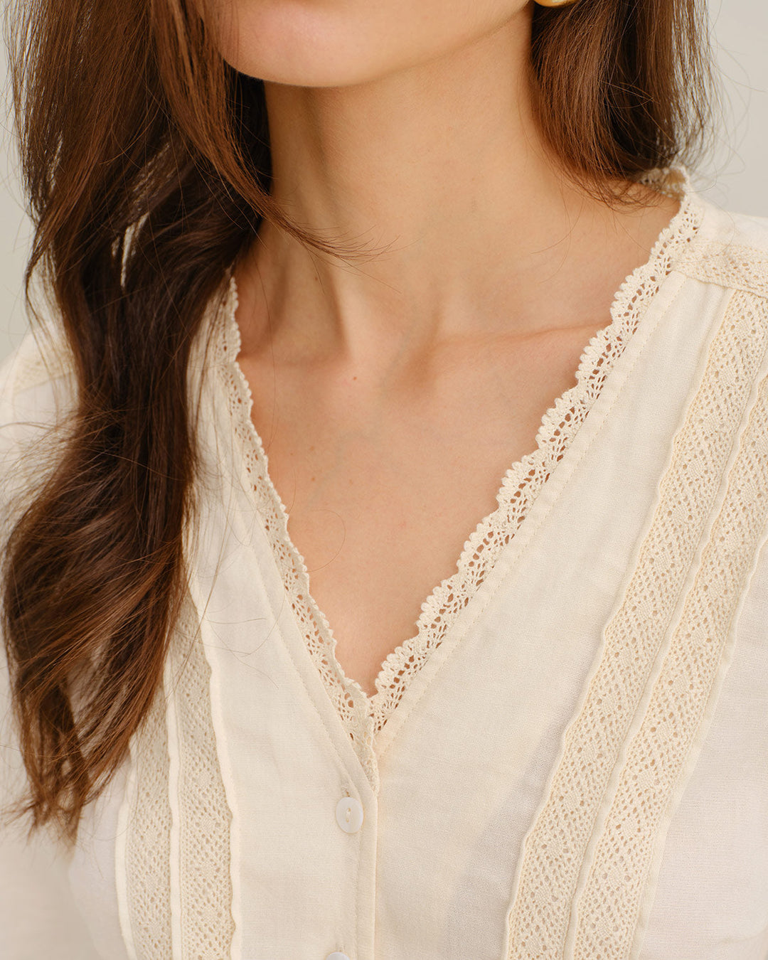 SALE | Apricot V Neck Lace Shirt