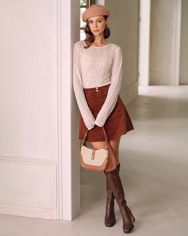 SALE | Brown Corduroy A-Line Mini Skirt