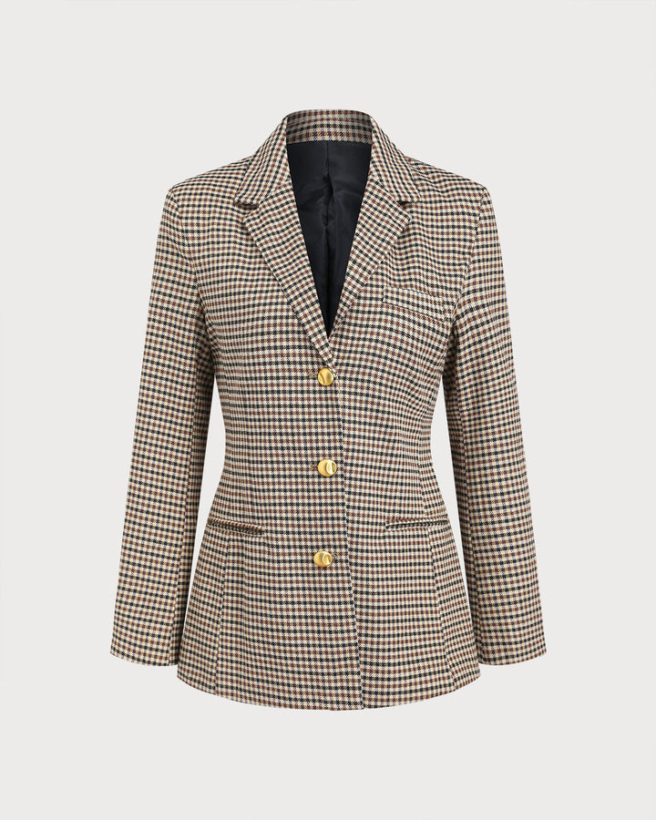 SALE | Khaki Plaid Single Breasted Blazer