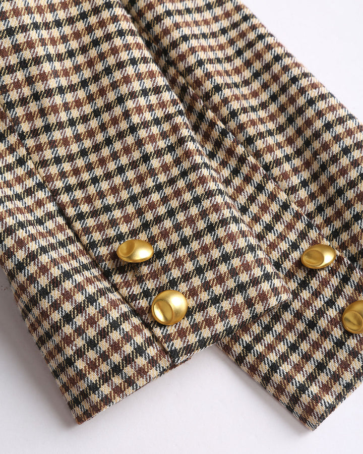 SALE | Khaki Plaid Single Breasted Blazer