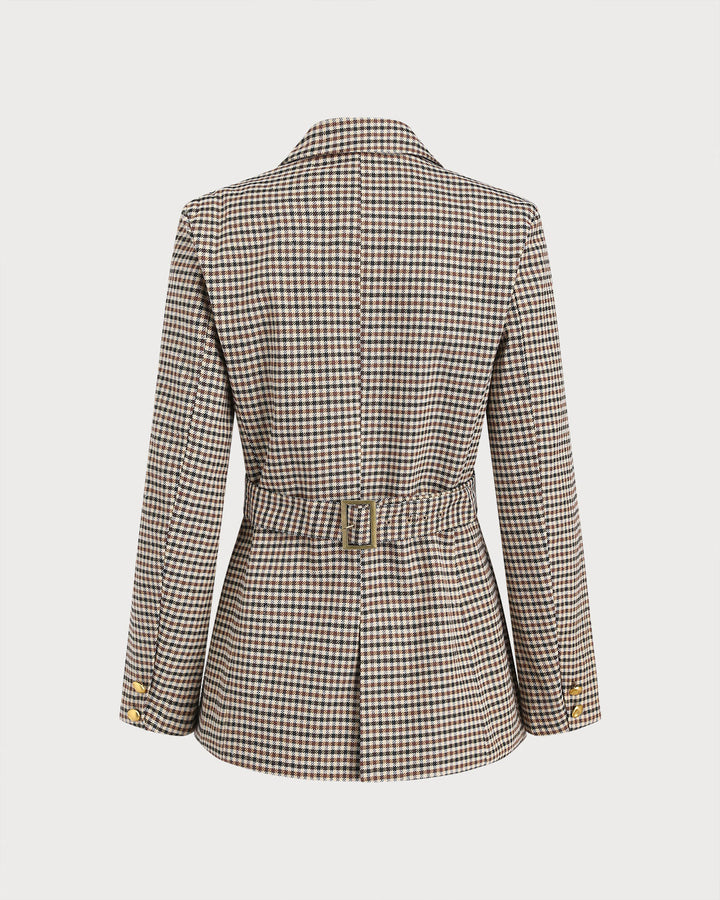 SALE | Khaki Plaid Single Breasted Blazer