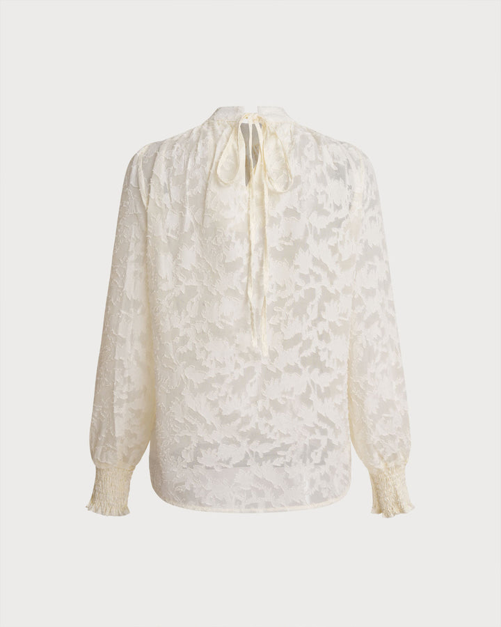 SALE | Apricot Jacquard Mock Neck Blouse
