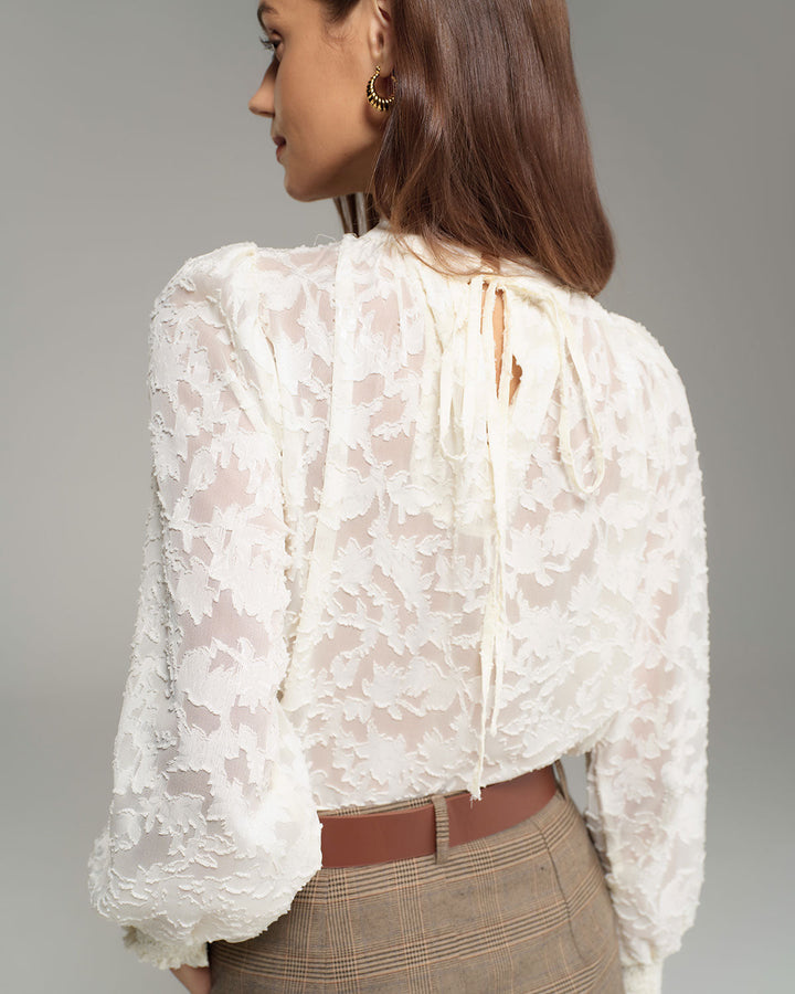 SALE | Apricot Jacquard Mock Neck Blouse