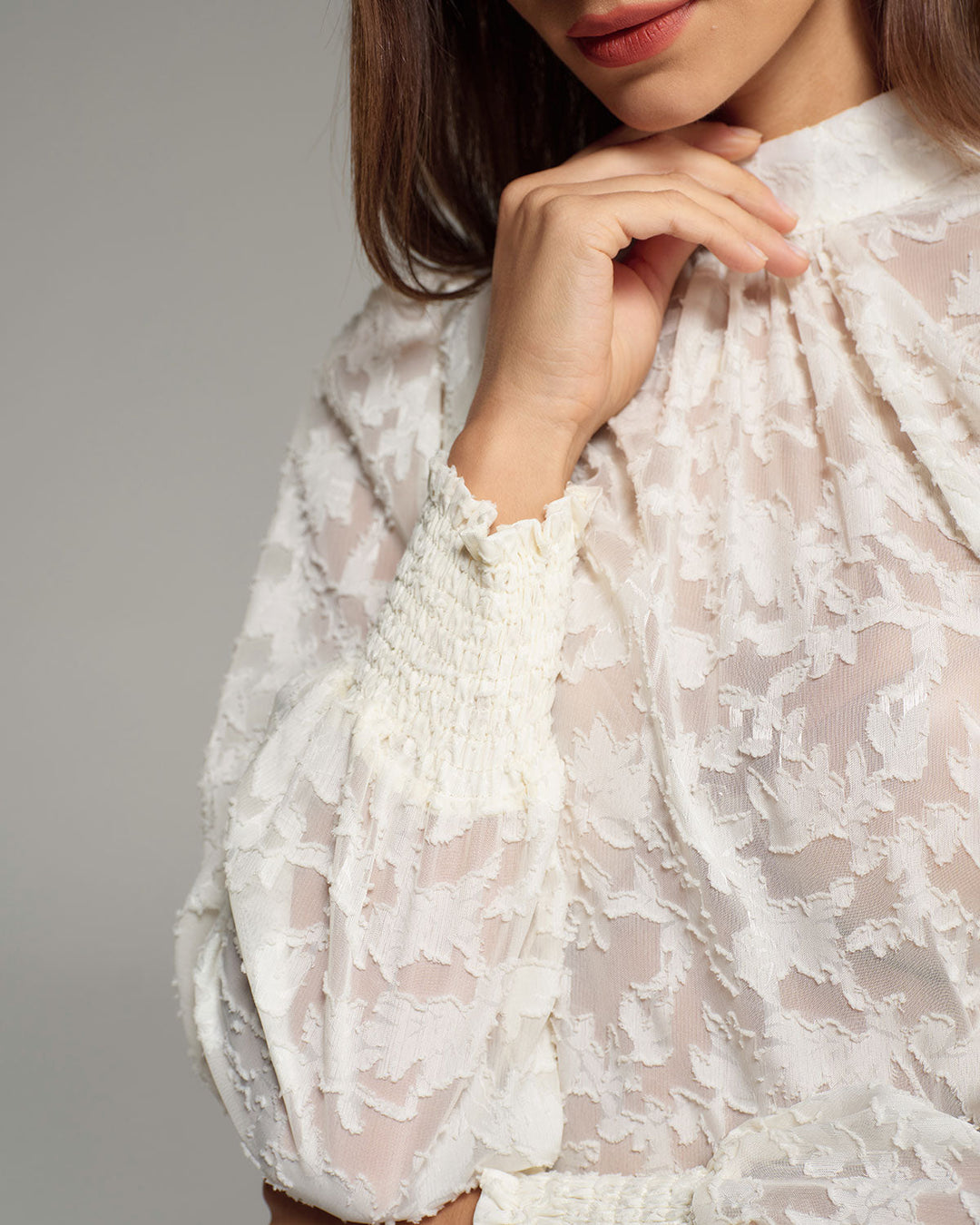 SALE | Apricot Jacquard Mock Neck Blouse
