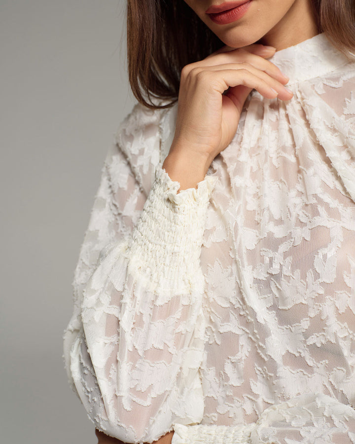 SALE | Apricot Jacquard Mock Neck Blouse