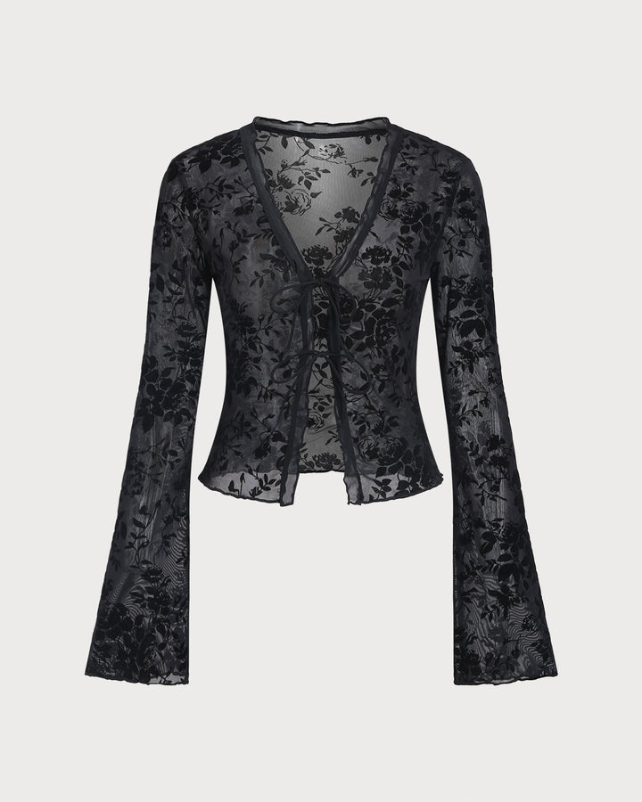 SALE | Black V Neck See-through Cardigan