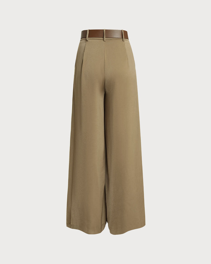SALE | Khaki Natural Waisted Wide Leg Casual Pants