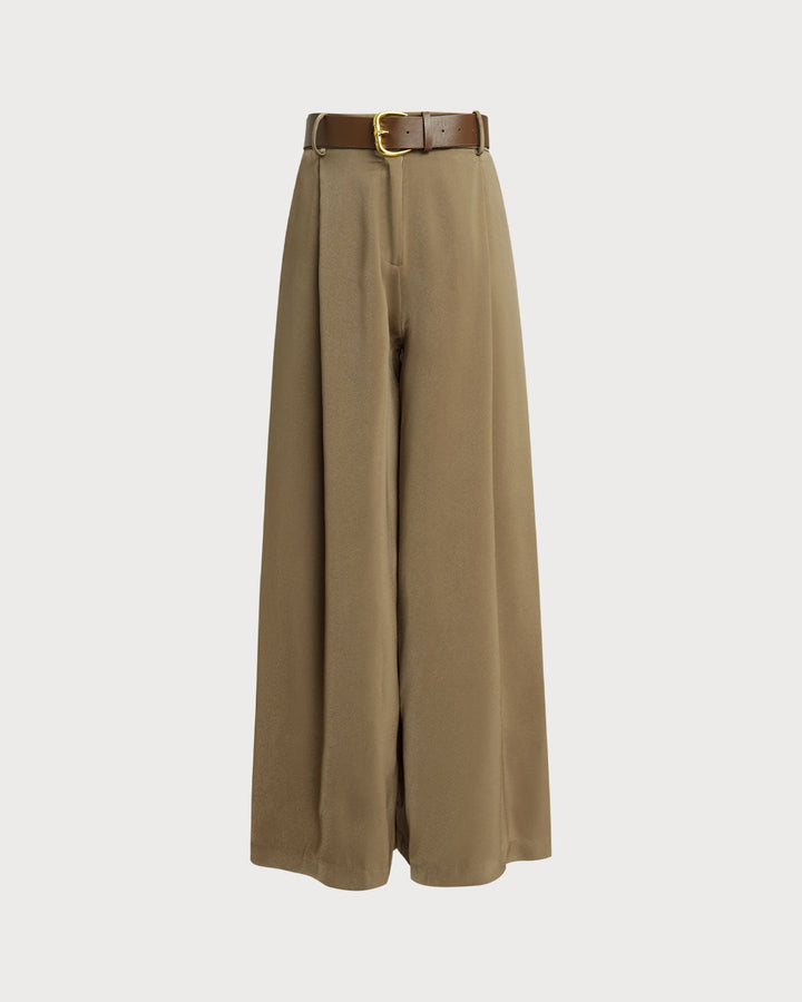 SALE | Khaki Natural Waisted Wide Leg Casual Pants