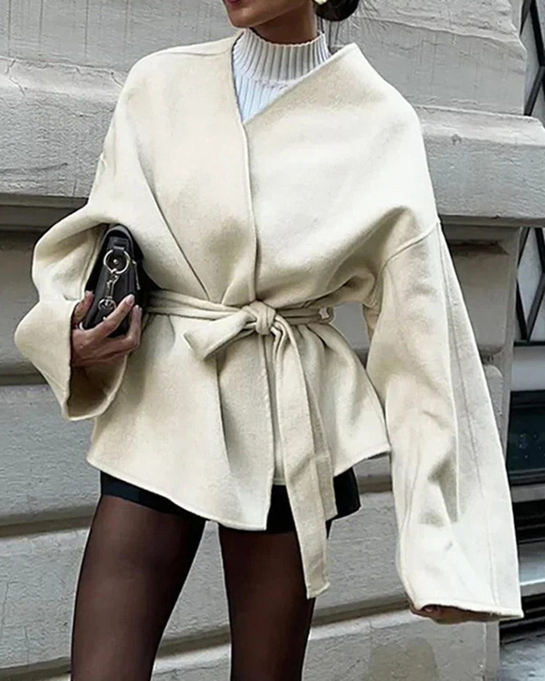 SALE | White V Neck Knotted Coat