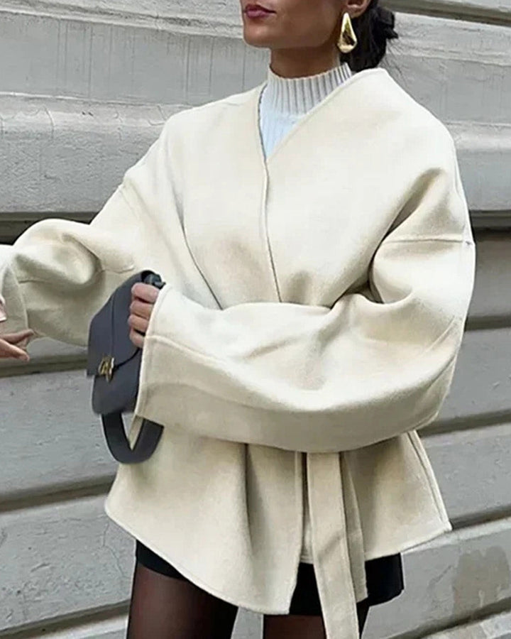 SALE | White V Neck Knotted Coat