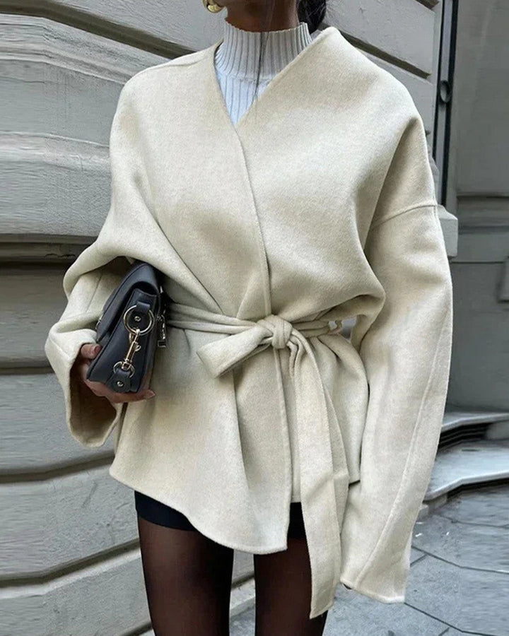 SALE | White V Neck Knotted Coat