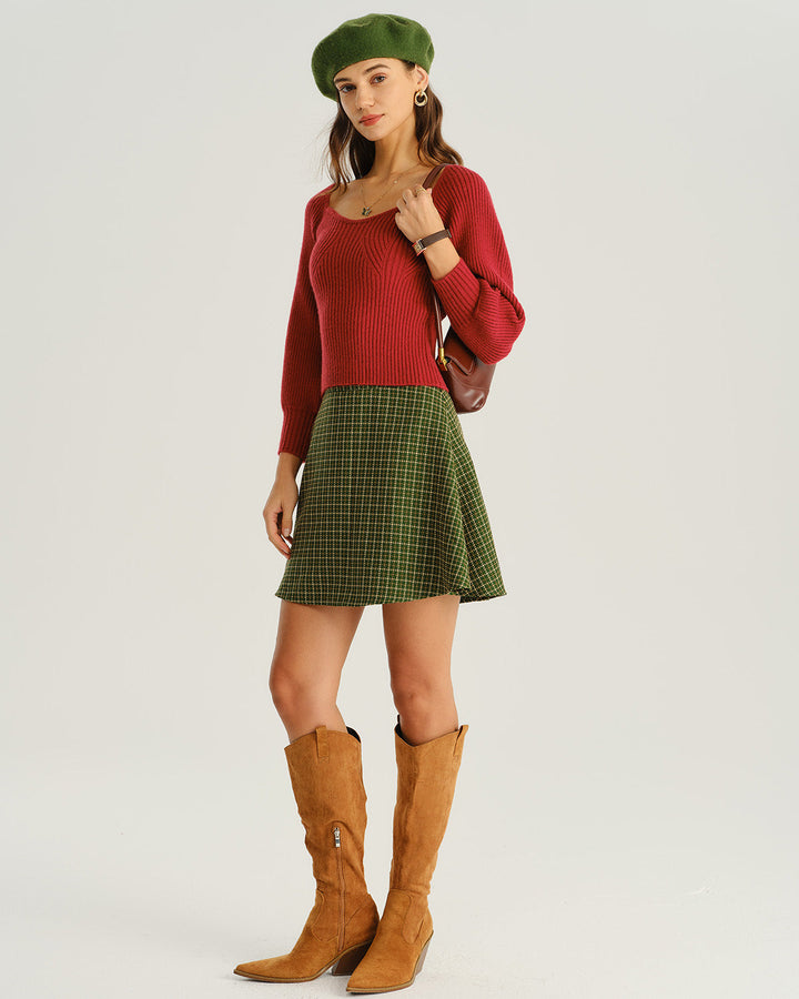 SALE | Green Plaid Flared Mini Skirt