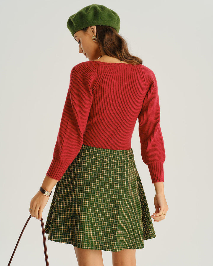 SALE | Green Plaid Flared Mini Skirt