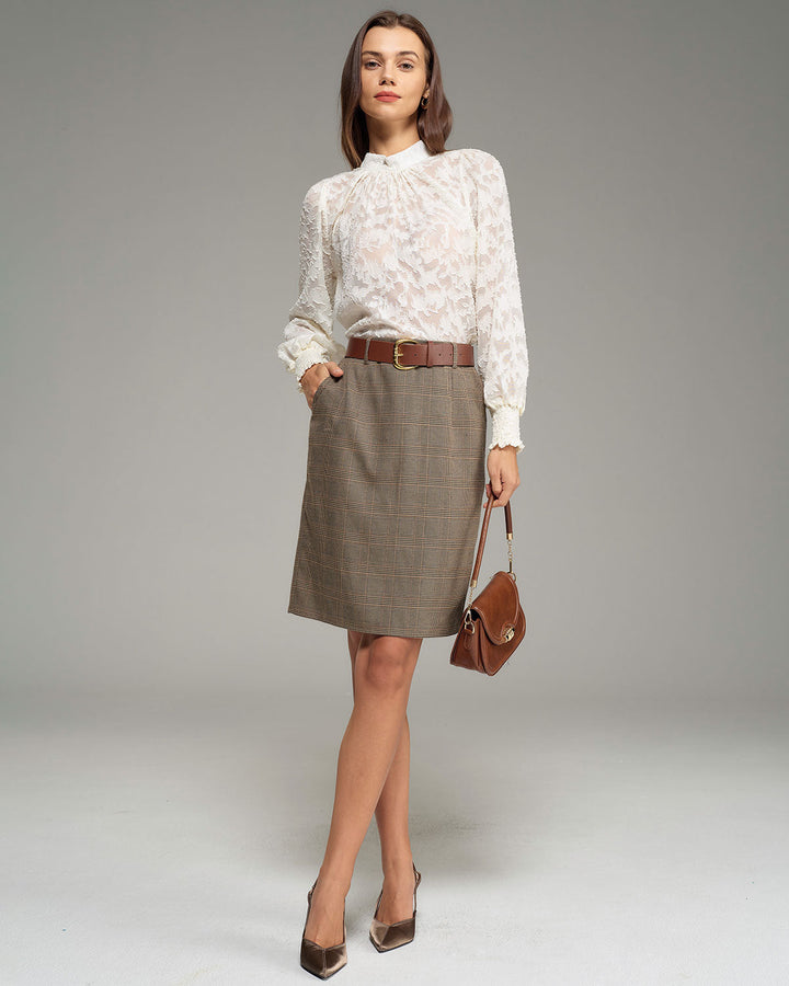SALE | Khaki Plaid Natural Waisted Pencil Skirt