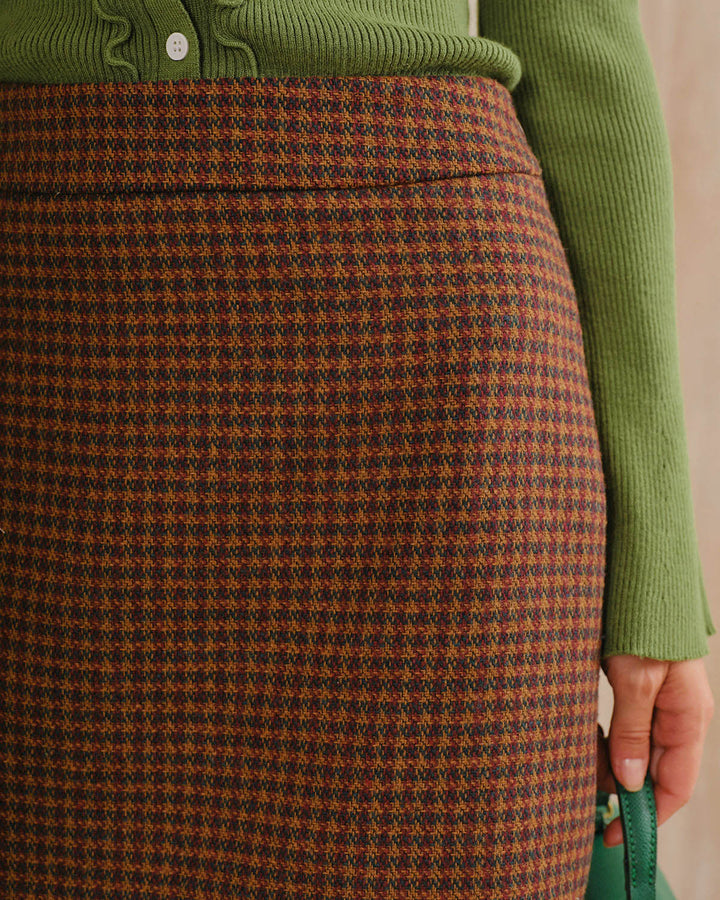 SALE | Brown Plaid Natural Waisted Straight Mini Skirt