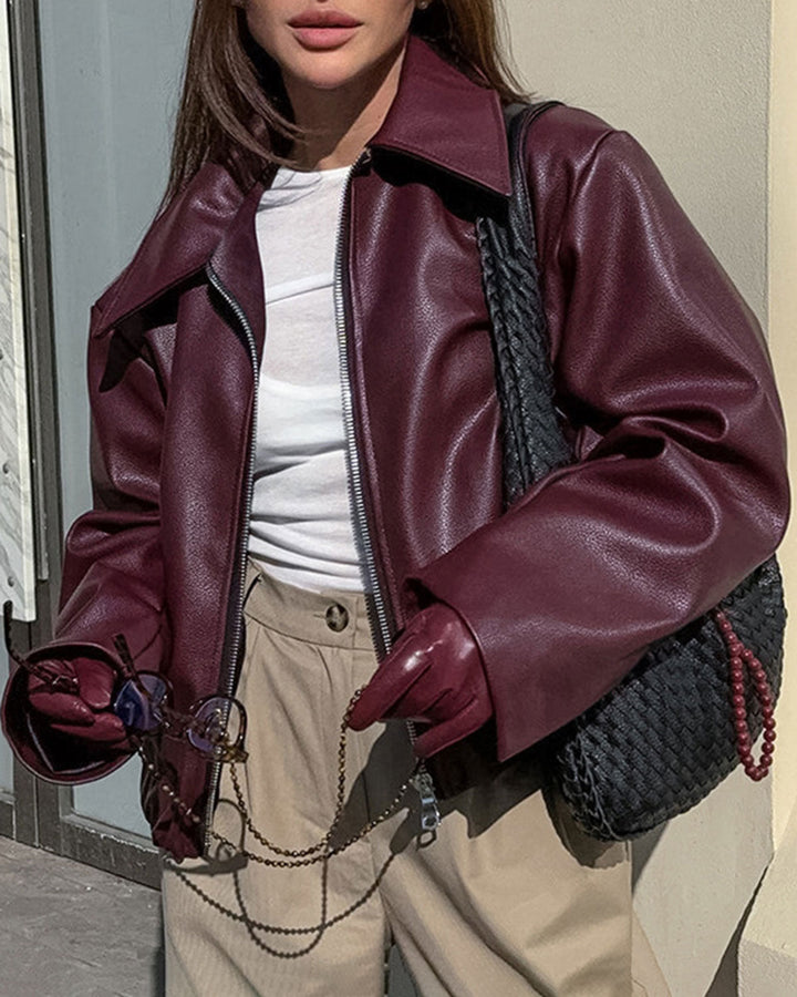 SALE | Maroon PU Leather Jacket