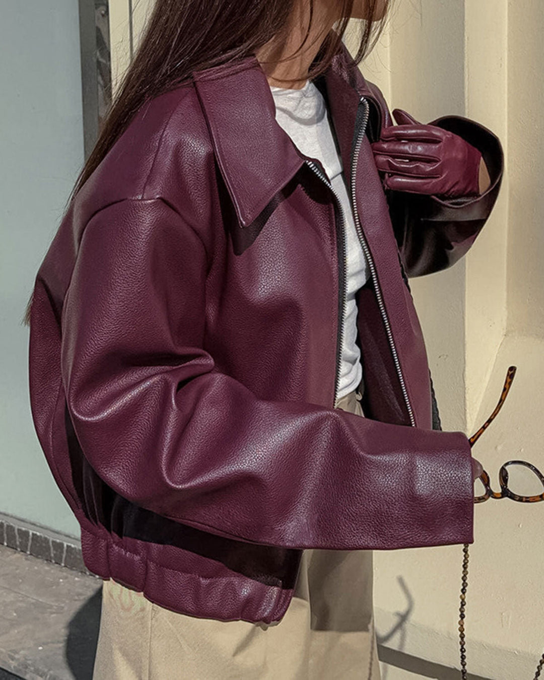 SALE | Maroon PU Leather Jacket