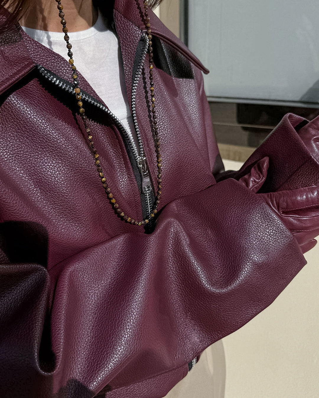 SALE | Maroon PU Leather Jacket