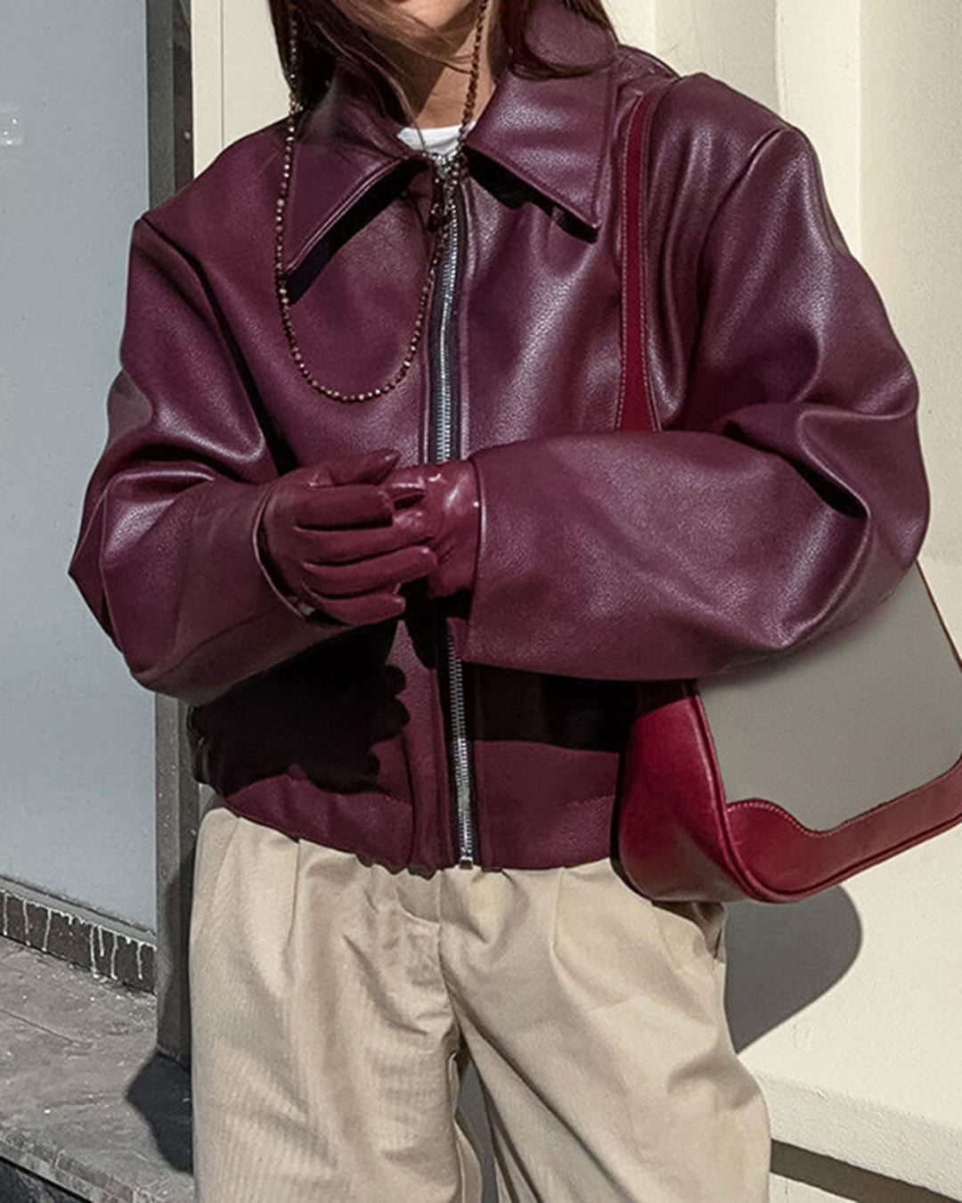 SALE | Maroon PU Leather Jacket