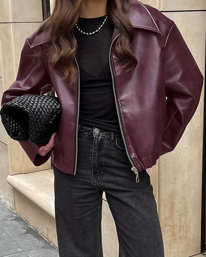 SALE | Maroon PU Leather Jacket