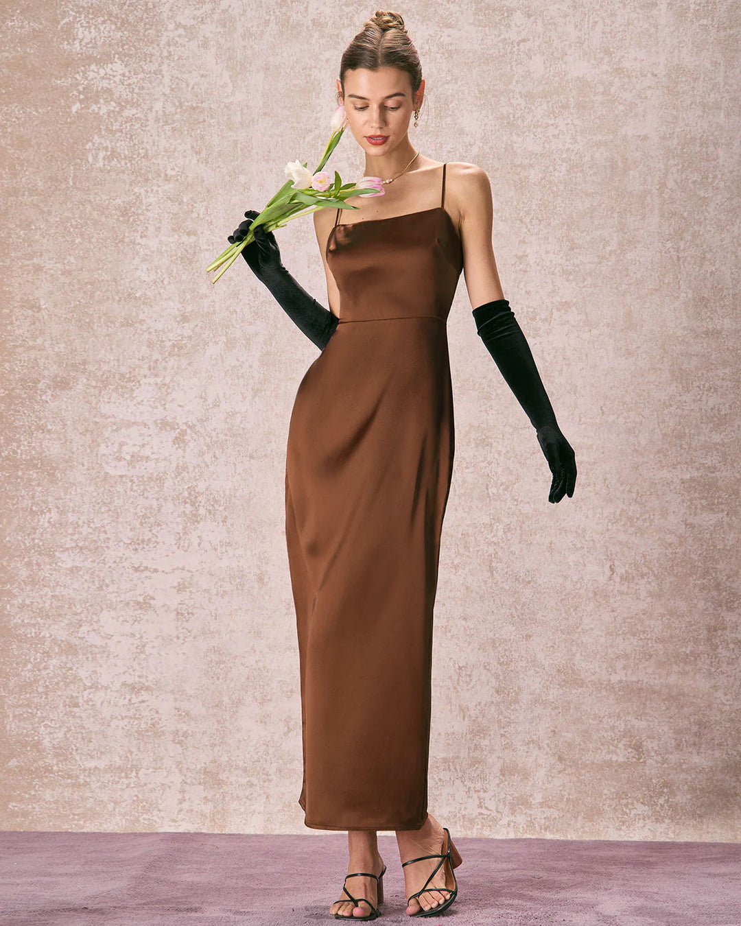 SALE | Coffee Satin Slip Maxi Dress