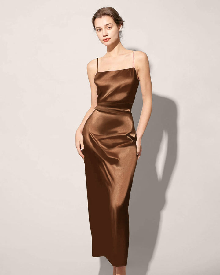 SALE | Coffee Satin Slip Maxi Dress