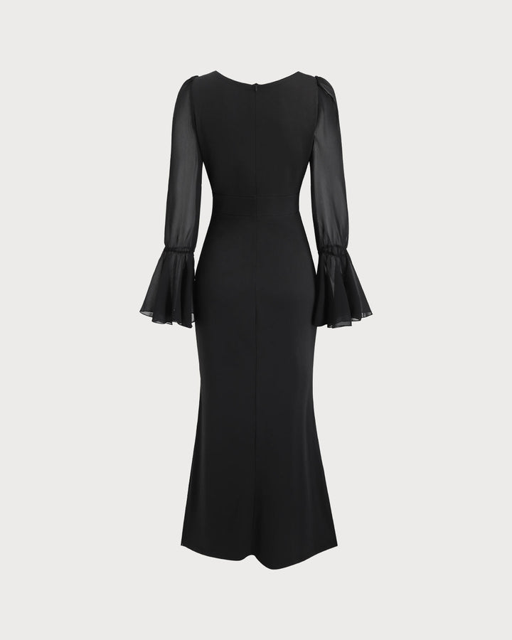 SALE | Black V Neck Bell Sleeve Maxi Dress