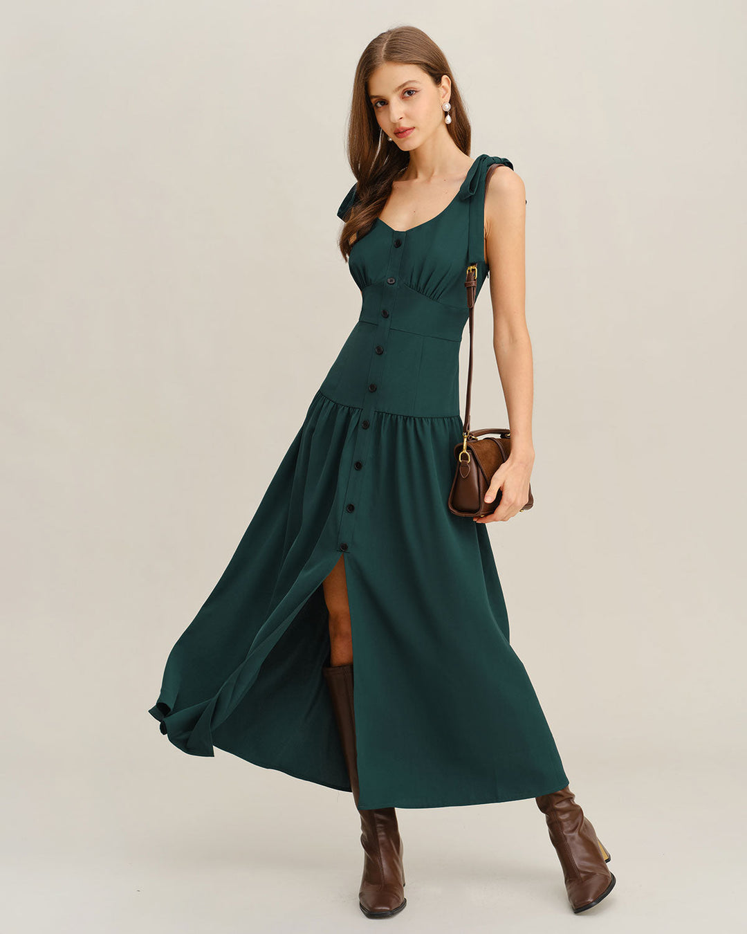 SALE | Green Ruched A-Line Sleeveless Maxi Dress
