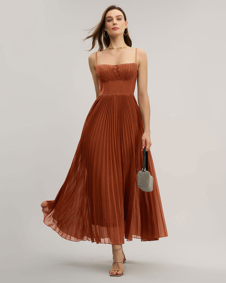 SALE | Caramel Sweetheart Neck Flowy Slip Maxi Dress