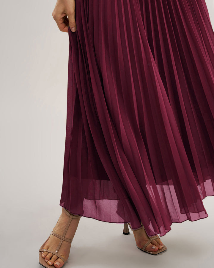 SALE | Wine Red Sweetheart Neck Flowy Maxi Dress