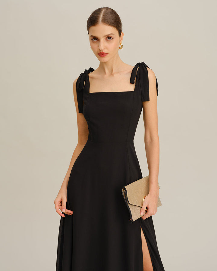 SALE | Black Chiffon Tie Strap Maxi Dress