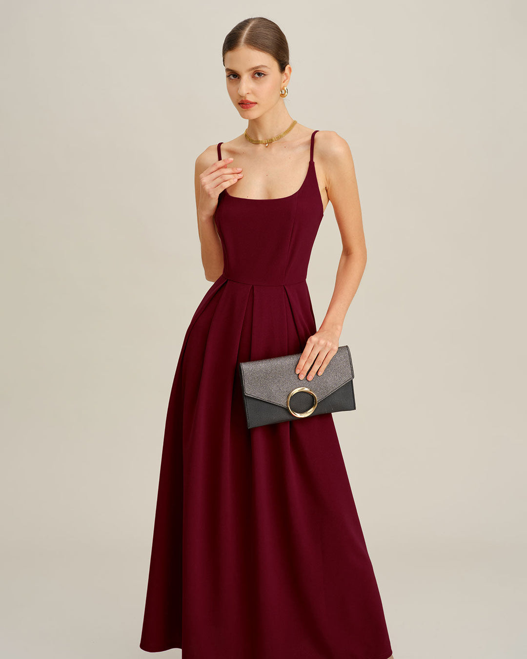 SALE | Wine Red Pleated Slip Maxi Dress