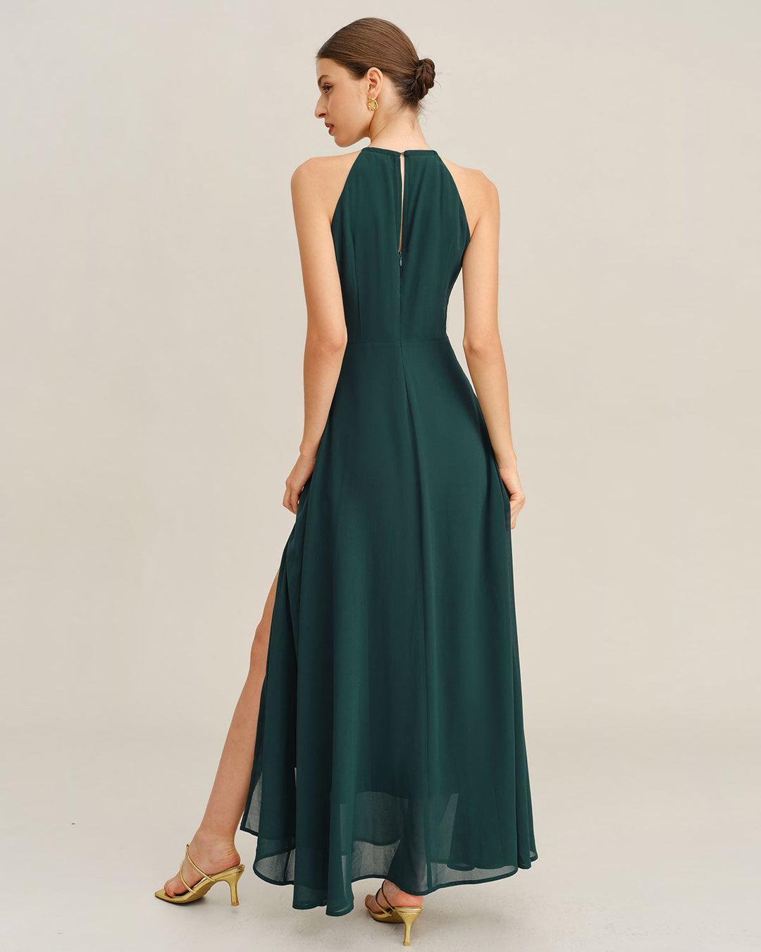 SALE | Green Chiffon Slit Maxi Dress