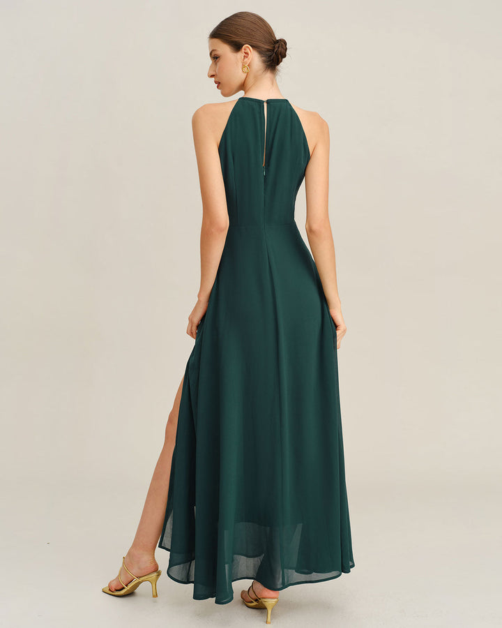 SALE | Green Chiffon Slit Maxi Dress