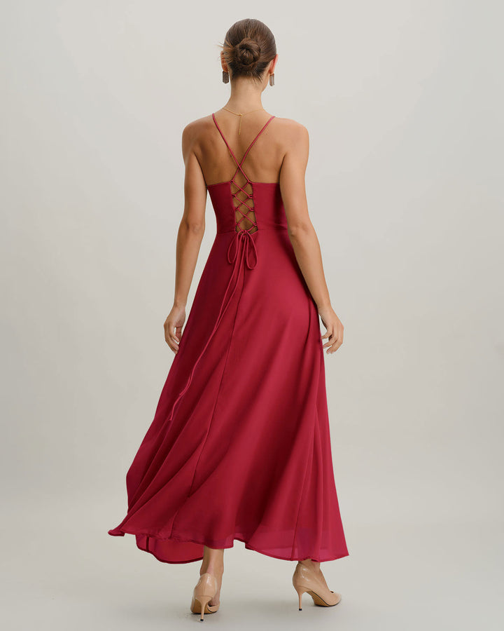 SALE | Wine Red Cowl Neck Slip Maxi Dress