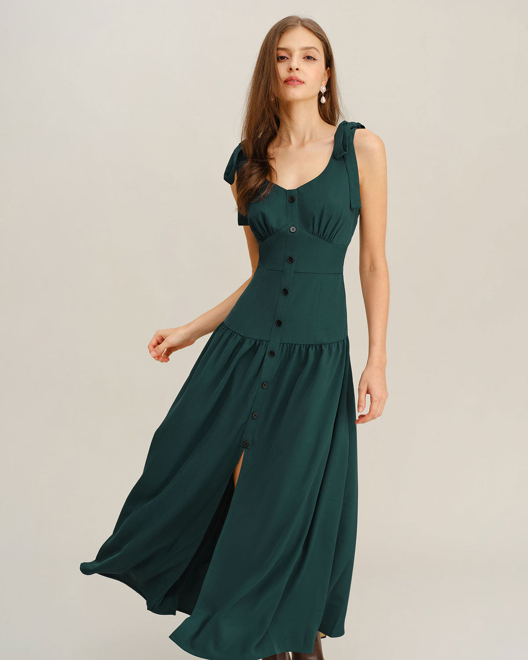 SALE | Green Ruched A-Line Sleeveless Maxi Dress