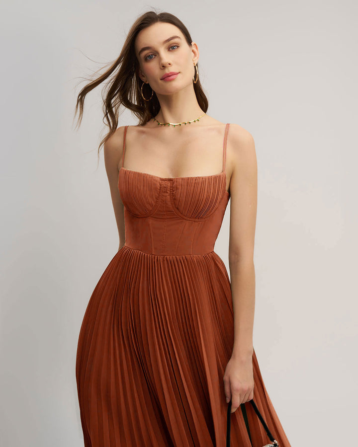 SALE | Caramel Sweetheart Neck Flowy Slip Maxi Dress
