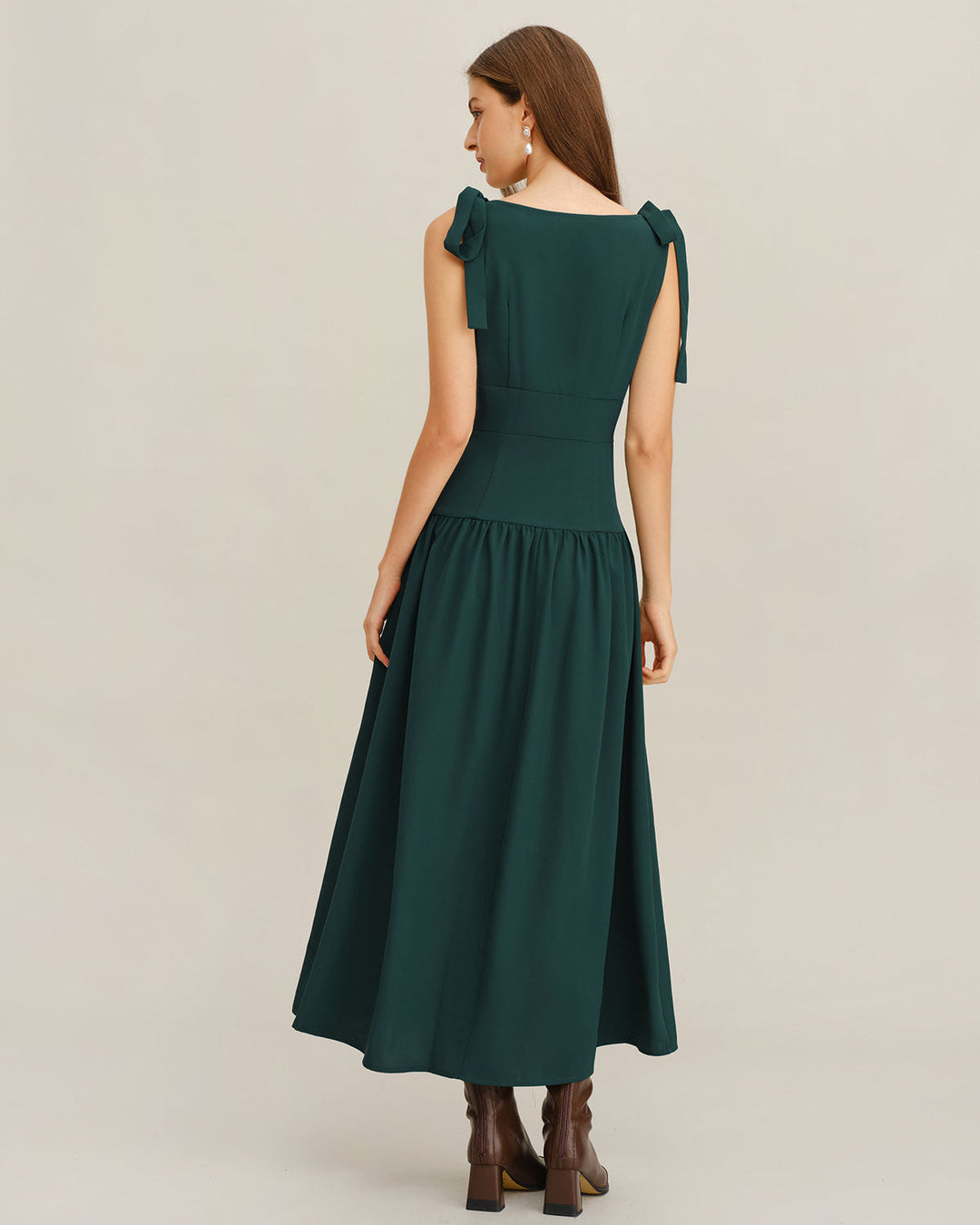 SALE | Green Ruched A-Line Sleeveless Maxi Dress