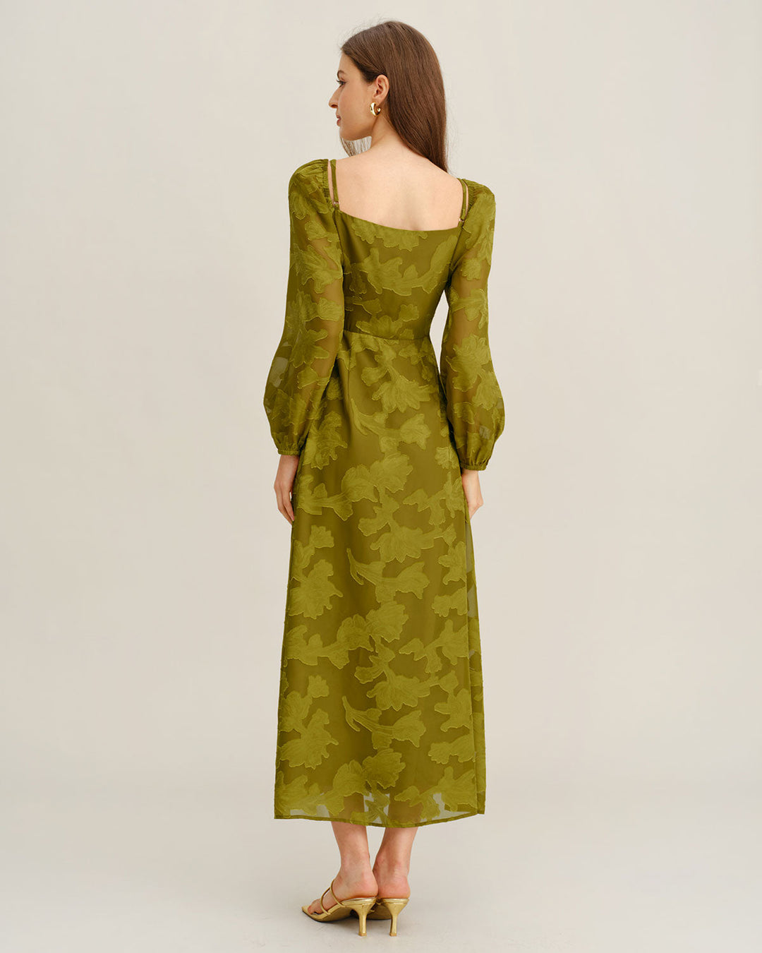 SALE | Green Floral Square Neck A-Line Maxi Dress