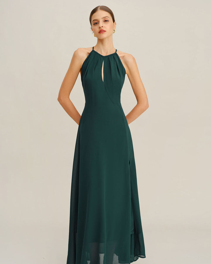 SALE | Green Chiffon Slit Maxi Dress