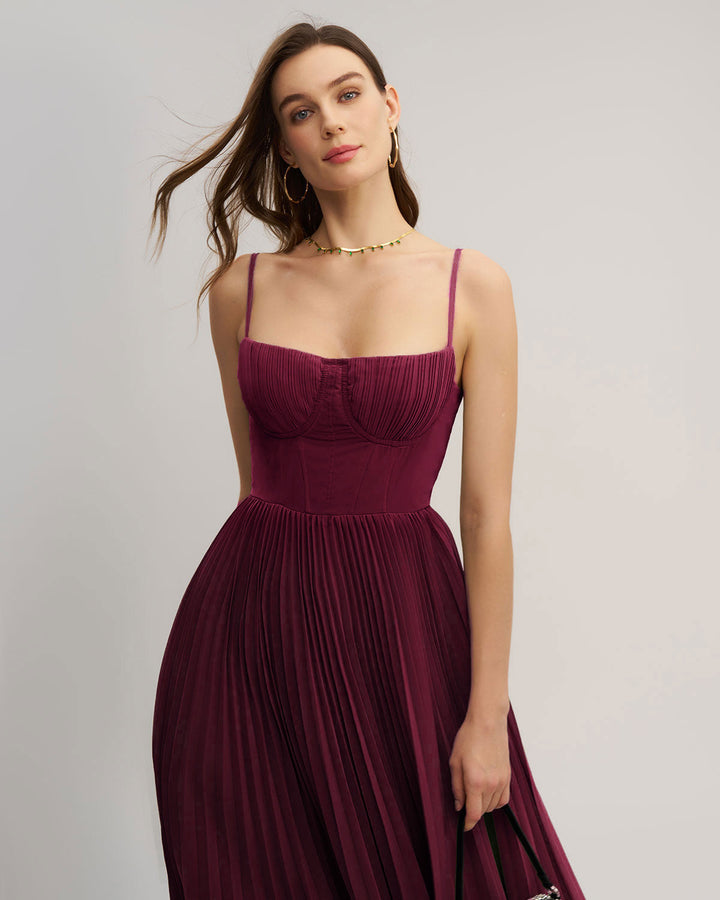 SALE | Wine Red Sweetheart Neck Flowy Maxi Dress
